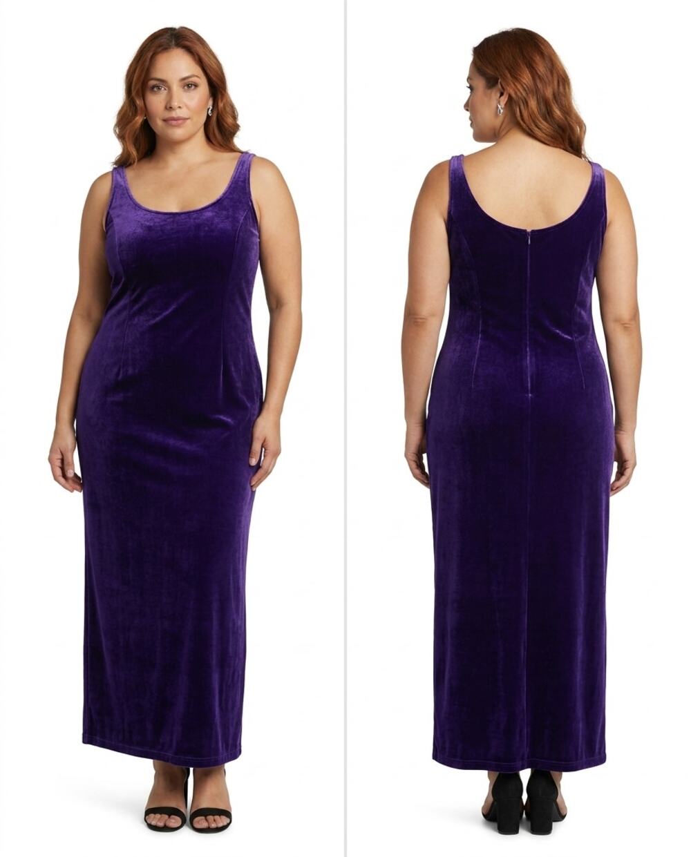 Vintage Scott McClintock Purple Velvet Scoop Neck Maxi Dress Women Size 14